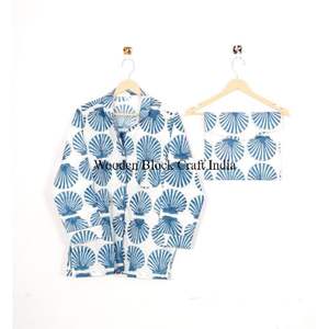 ชุดนอนผ้าฝ้ายอินเดียพรีเมียมสำหรับผู้หญิง ลายพิมพ์บล็อกด้วยมือ ลายดอกไม้ เสื้อพร้อมกางเกงขาสั้น ชุดนอนทันสมัย สวมใส่สบาย เหมาะสำหรับงานปาร์ตี้ - Product Image 2