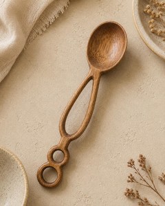 Hand Polished Acacia <b>Spoon</b> with Double <b>Ring</b> Handle Luxury Design Eco Friendly Flatware Sets for Wedding & Party - Product Image 1