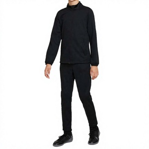 Ensemble de survêtement léger et respirant pour homme, noir, 100 % polyester, hiver, taille plus, à capuche, avec cordon de serrage, col montant, style sportif - Product Image 1