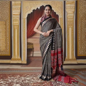 Sari de Seda Modal Premium con Diseño Tradicional Estampado, Prenda Étnica Suave - Product Image 1