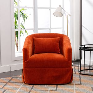 360-Degree Swivel Accent <b>Armchair</b> in <b>Orange</b> Linen Blend for Living Room Use - Product Image 3