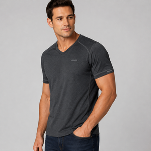 Camiseta de Manga Corta con Cuello en V para Hombre F2WIN, Negra, Corte Regular, Informal, de Forro Polar, Poliéster/Algodón, Transpirable, Diseño Sólido, Logotipo Frontal - Product Image 3