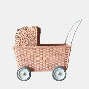 Handmade Kids Rattan Trolley Montessori Toy <b>Storage</b> <b>Cart</b> with Wheels Natural Woven Nursery Organizer for Children Playroom - Product Image 1