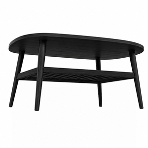 Minimalist Modern <b>Solid</b> Teak Oval Slatted Coffee Table High Quality Black Finish Open Shelf Living Room Hotel Lounge Wholesale - Product Image 3