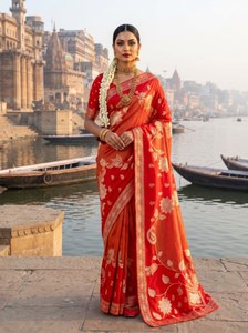 Sari en tissu scintillant Rang Mahal Rosabelle Flora Royale Imperial Bloom Royal Aura pour femme, pour mariage et fête, taille XS - Product Image 2