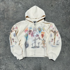 Sweat à capuche zippé pour homme en tissu gaufré, imprimé religieux, style streetwear, 100% coton, écologique, service OEM - Product Image 3
