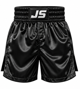 กางเกงมวยสากล JS-102 ผ้าคอตตอนยืด 100% ซักแล้ว พร้อมโลโก้ด้านหน้า สีตามสั่ง พิมพ์ลายแบบระเหิด ระบายอากาศได้ดี แห้งเร็ว - Product Image 1