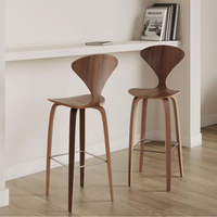 Tabouret de bar moderne du milieu du siècle en contreplaqué de noyer avec siège rembourré, chaise de comptoir nordique pour îlot de cuisine et restaurant