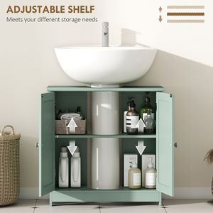 Mobile da Bagno Verde Scuro con 2 Ante e Ripiano Regolabile, Soluzione di Stoccaggio Sotto il Lavabo - Product Image 5