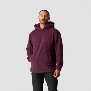 <b>Men's</b> <b>Burgundy</b> Hooded Fleece Pullover Sweatshirt 100% Cotton Anti-Wrinkle Oversized Solid Color Casual Winter Wear - Product Image 1