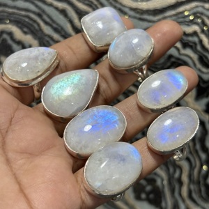Anillos de Piedra Lunar Estilo Bohemia, Plata de Ley 925, Engaste de Bisel, Corte Ovalado de Formas Mixtas, Anillos Unisex para Uso Diario - Product Image 4