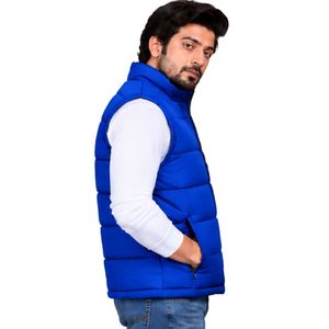 Gilet matelassé sans manches bleu roi pour homme, avec fermeture éclair intégrale, col montant, chaud et rembourré, veste décontractée d'extérieur avec poches - Product Image 4