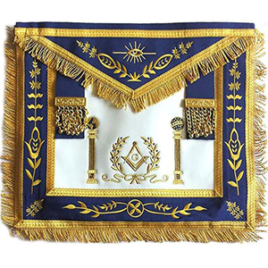 Tablier de Maître Maçon de Grande Lodge Haut de Gamme en Cuir d'Agneau avec Franges Dorées et Bordure en Velours Bleu – Tablier Artisanal de Luxe - Product Image 6