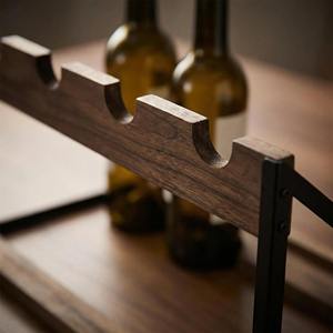 Porte-vin moderne en bois et métal, parfait pour quatre bouteilles, organisateur pour bar à domicile et comptoir de cuisine, fabriqué à la main en Inde - Product Image 5
