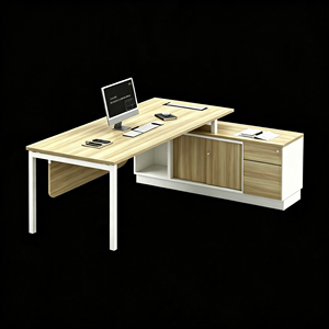 Modern L Shape Office <b>Desk</b> Storage <b>Cabinet</b> Steel Top White Frame Freestanding Computer <b>Desk</b> for Home Office Commercial Office - Product Image 2