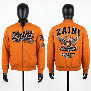 Chaqueta Bomber Unisex Cortavientos de Invierno, Premium, 320 GSM, Poliéster/Nailon, con Parche de Chenilla Personalizado Bordado, con Capucha - Product Image 1