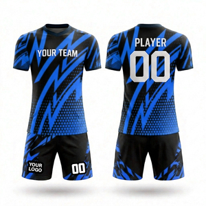 Ensemble de maillots de football personnalisés pour hommes et jeunes, uniforme de football bleu et blanc domicile/extérieur avec logo personnalisé - Product Image 1