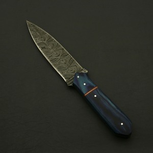 Couteau à pointe de lance en acier de Damas, manche en bois, lame de cuisine à biseau, lame fixe faite à la main - Product Image 1