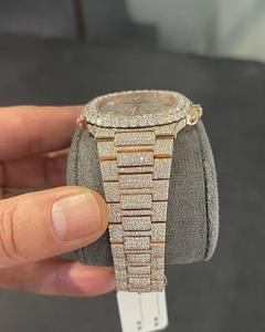 Montre d'affaires en alliage de quartz avec cadran en verre et diamant Moissanite VVS1 en or rose, design intégral, breloque incluse - Product Image 3