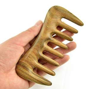 Peigne démêlant en bois naturel à dents larges en bois de santal anti-statique pour cheveux bouclés - Product Image 3