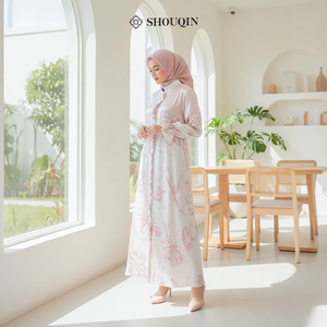 Shouqin Mazaya Muslim Women <b>Dress</b> Satin Silk & Barbara Silk Floral Print Front <b>Ruffle</b> & Nursing Friendly Modest Abaya Islam - Product Image 3