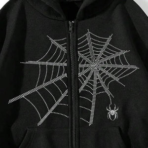 Sweat à capuche surdimensionné personnalisé avec imprimé araignée en strass, en molleton respirant et écologique, mélange polyester/coton 350g - Product Image 6