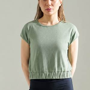 T-shirts amples et décontractés pour femmes, en coton pur, à manches courtes, col en V, avec logo personnalisé, couleur unie, respirants, pour l'été - Product Image 1