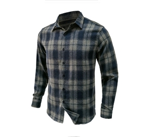 Chemise décontractée à manches longues pour homme, en flanelle à carreaux 100% coton brossé, col rabattu, boutonnée - Product Image 3