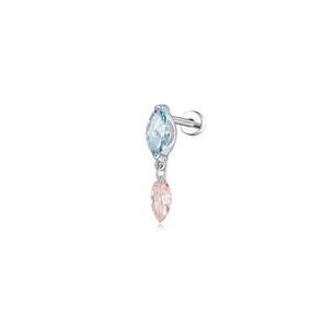 Pendiente único de oro de 14K con diamante marquesa azul y rosa flotante cultivado en laboratorio, con rosca para hélice y cartílago, brillante y único. - Product Image 1