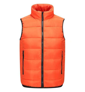 Chaleco Acolchado Naranja para Hombre, Cuello Alto, Cierre Frontal con Cremallera, Cortavientos, Informal, Ropa de Invierno, Color Sólido, Corte Regular, Poliéster/Algodón - Product Image 1