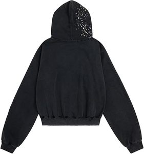 Sudadera con capucha y cremallera negra con pedrería para hombre, estilo oversize, streetwear, casual, con estampado de estrellas - Product Image 2