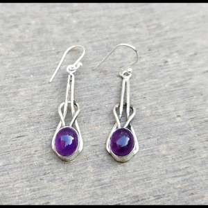 Dainty Oval Amethyst <b>Earrings</b> 925 Sterling Silver <b>Hook</b> <b>Earrings</b> Minimalist Gemstone Jewelry Gift - Product Image 3