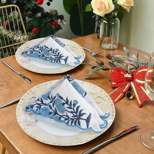 Serviettes en coton indiennes faites à la main de haute qualité, imprimées au bloc, modernes, brodées, 18x18, écologiques, réutilisables, carrées, lot de 6 pour la maison - Product Image 1