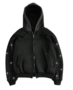 Sweat à capuche personnalisé OEM avec strass pour homme, en molleton de coton, fabricant en gros - Product Image 3