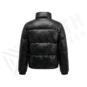 Black Quilted Jacket Full Sleeve Stand Collar Winter Windproof Polyester Filling Zipper Closure Regular Length - Product Image 2
