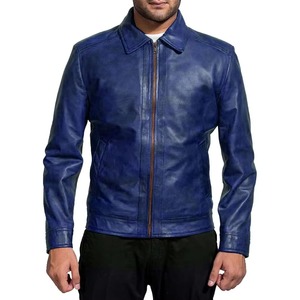 New Style Men's <b>Winter</b> <b>Leather</b> <b>Jacket</b> Customized Logo High Quality Streetwear Blue Color Zipper <b>Leather</b> Avirex <b>Jackets</b> for Men - Product Image 1