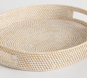 Bandeja de Servir Ovalada Grande de Ratán Blanco con Asas, Plato Decorativo Tejido para Comida, Tabla de Charcutería para Mesa de Cocina o Café - Product Image 3