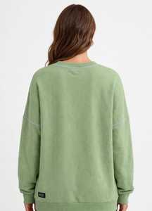 Sweat-shirt à col rond vert sauge pour femme, pull à épaules tombantes, manches longues, haut décontracté - Product Image 3