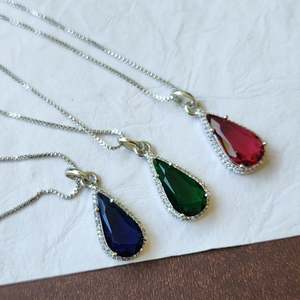 18K Gold Plated Pear Cut Zircon Tear Drop Pendant with Chain - Product Image 1