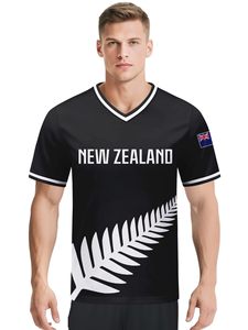 Camiseta de fútbol y rugby para hombre, cuello en V, manga corta, transpirable, sublimada, con nombre y número personalizados, diseño de hoja de helecho en blanco y negro - Product Image 6