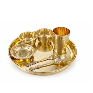 Pure Brass Sustainable Multifunction Thali Set with Engraved Design Pieces Inch Traditional Dinner <b>Plate</b> Set for Dining Serving - Product Image 6