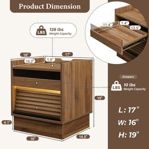 Comodino Moderno Stile Mid-Century con 2 Cassetti e Stazione di Ricarica LED, Tavolino da Notte con Luci LED - Product Image 2