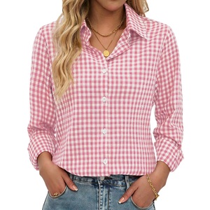 Chemise classique à manches longues pour femme, mode intemporelle au quotidien, respirante, écologique, 100% coton, motif rayé/à carreaux BD - Product Image 1