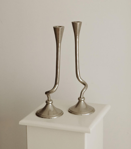 Nordic Minimalist Wavy <b>Silver</b> <b>Candlestick</b> Holder Elegant Curved Metal Taper Candle Stands for Modern Living Room Mantel Decor - Product Image 1