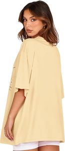 เสื้อยืดสีเหลืองโอเวอร์ไซส์สำหรับผู้หญิง พิมพ์ลายดวงอาทิตย์และดวงจันทร์ ทรงปกติ ผ้าฝ้ายเจอร์ซีย์ทรงหลวม แขนสั้น คอกลม เสื้อฤดูใบไม้ผลิและฤดูร้อน - Product Image 3