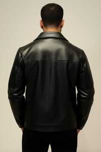Men's <b>Black</b> Genuine Leather <b>Jacket</b> Turn-down Collar Zipper Closure Slim Fit Moto Style Autumn Wear - Product Image 3