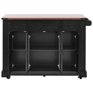 K&K 53'' Black Farmhouse <b>Kitchen</b> <b>Island</b> 5 Open Side Racks 3 Drawers <b>Rolling</b> <b>Kitchen</b> Cart Wheels Two Tempered Glass <b>Kitchen</b> - Product Image 2