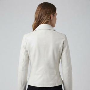 Veste Moto Femme en Cuir PU Blanc, Manches Longues, Fermeture Éclair, Col Rabattu, Coupe Slim, Manteau de Motard, Vêtement d'Extérieur Automne - Product Image 5