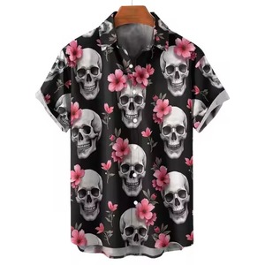 Men's Casual Summer Shirt 280Grams Breathable Anti-Pilling Satin Fabric Short Sleeve Floral Printed Design satin 100% polyester - Product Image 4