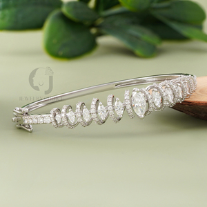 1.55 Carat Marquise Cut Lab Created Diamond 14K White Gold Bangle <b>Bracelet</b> Premium Ethical Sustainable Fashion Statement Piece - Product Image 1